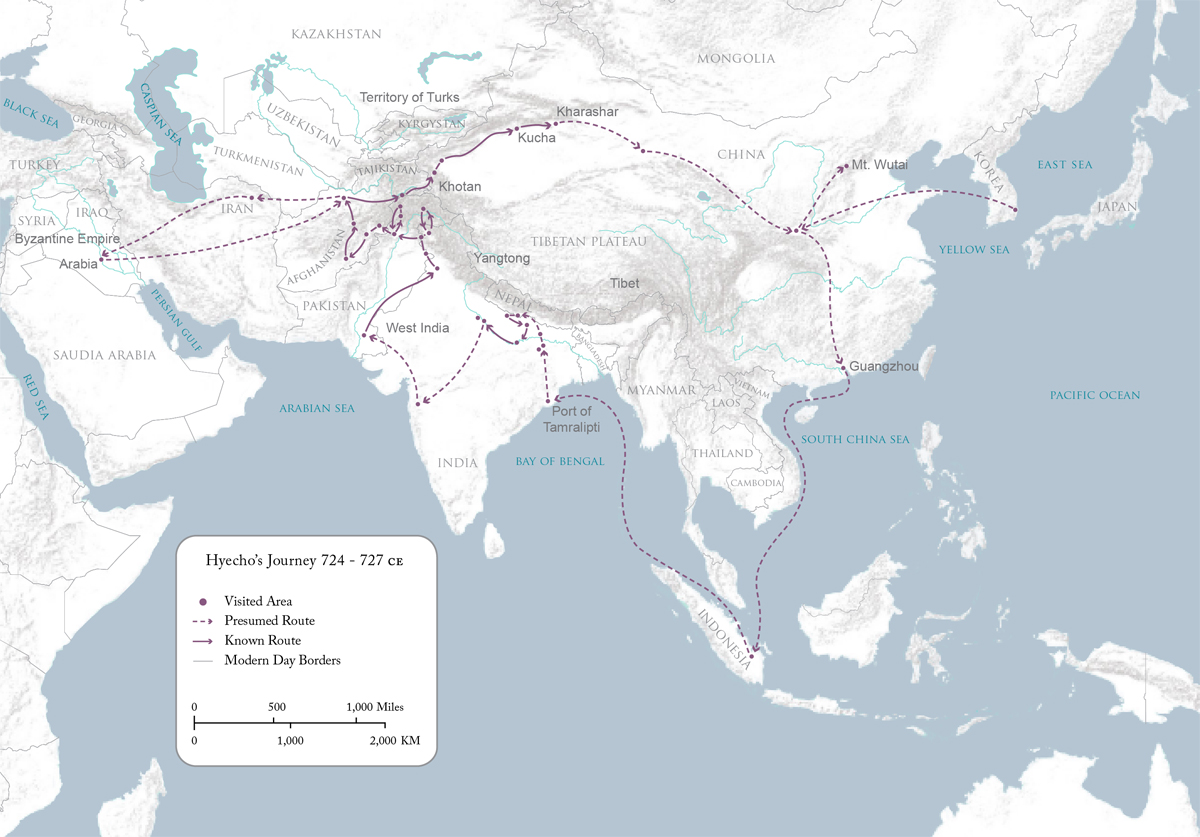 The map of Hyecho's journey